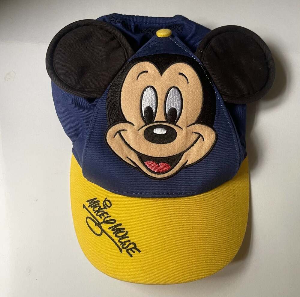 Disney Parks Mickey Mouse Youth Baseball Cap with 3D Ears Navy Blue and Yellow